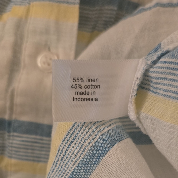 Lane Bryant Blue Yellow Striped Linen Blend Blouse Size 22 - Picture 5 of 5
